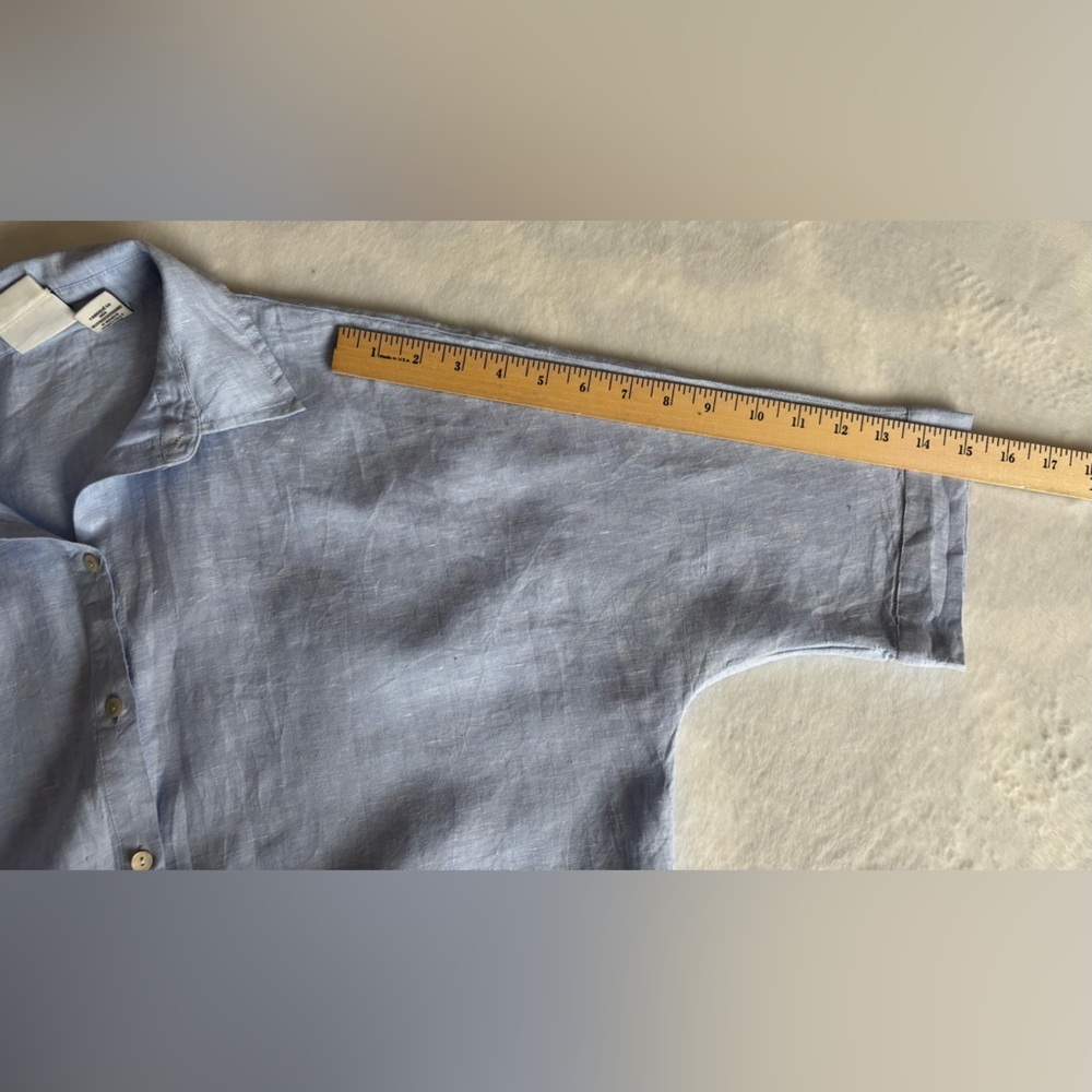 Rachel Zoe Blouse Light Blue Top Botton-Down Short Sleeve 100% Linen Size XS - Picture 5 of 8